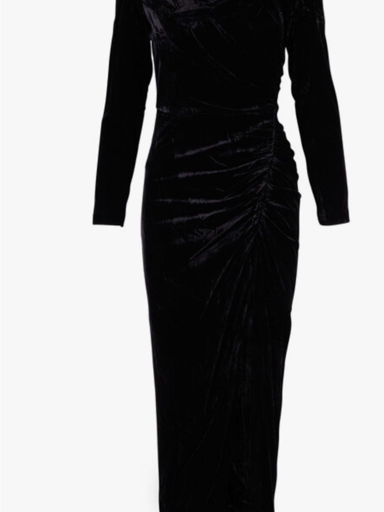 Veronica Beard Black Velvet Long Sleeve Ruched Midi Dress